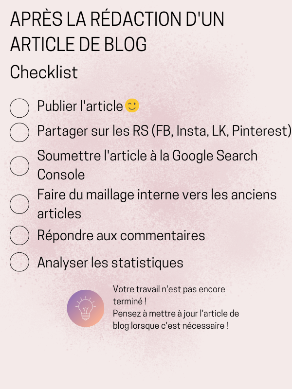 checklist après la rédaction d'un article de blog