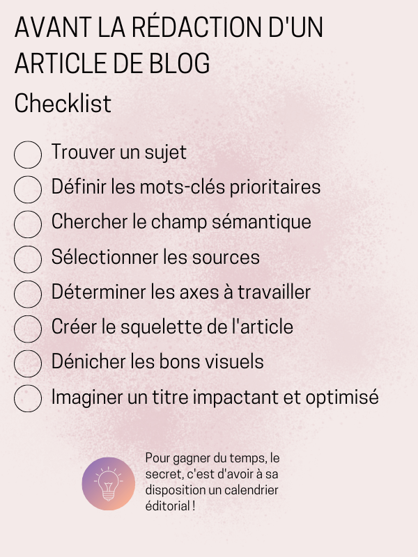 checklist avant la rédaction d'un article de blog