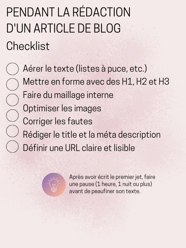 checklist pendant la rédaction d'un article de blog